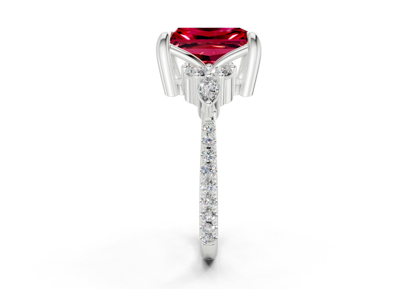Zephyrine Ruby Gemstone Accent Radiant Cut 1.9mm Engagement Ring
