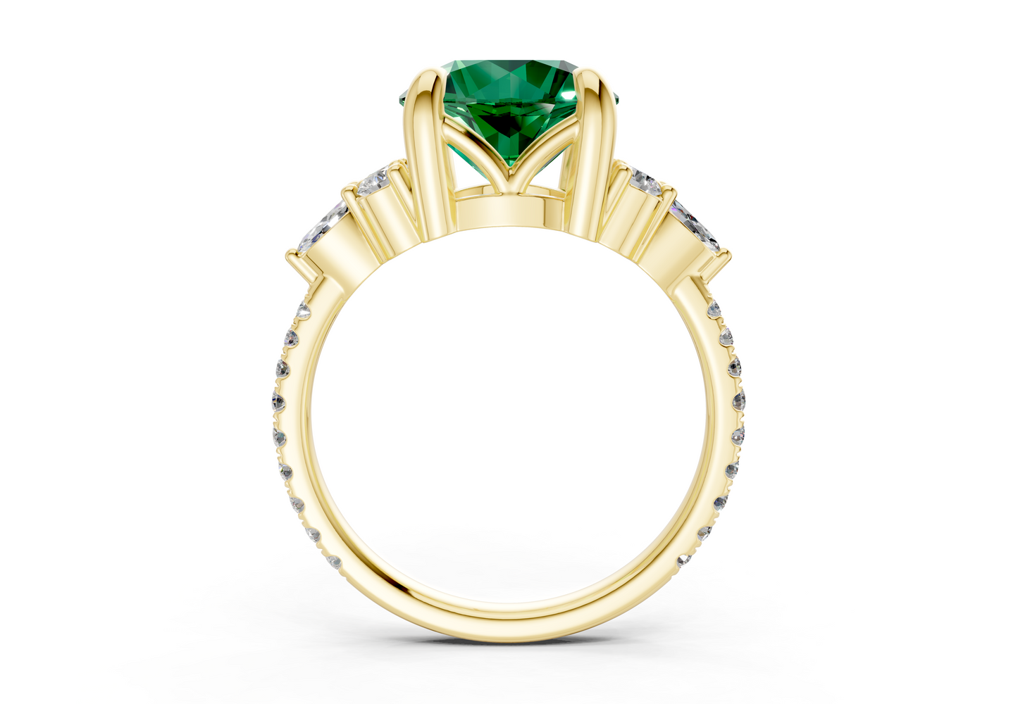 Zephyrine Emerald Gemstone Accent Round Cut 1.9mm Engagement Ring
