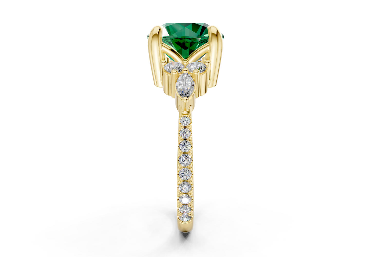 Zephyrine Emerald Gemstone Accent Round Cut 1.9mm Engagement Ring
