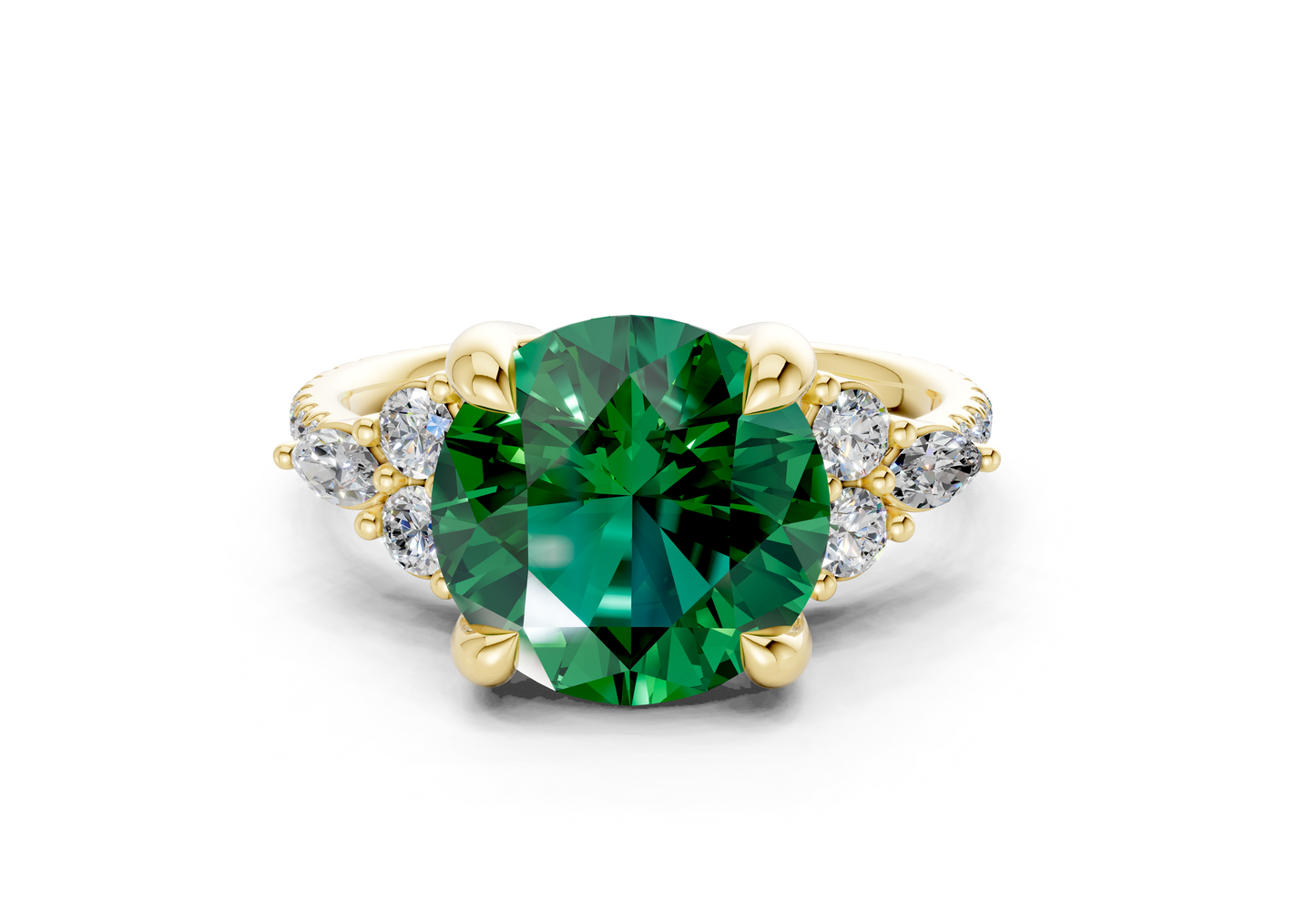 Zephyrine Emerald Gemstone Accent Round Cut 1.9mm Engagement Ring