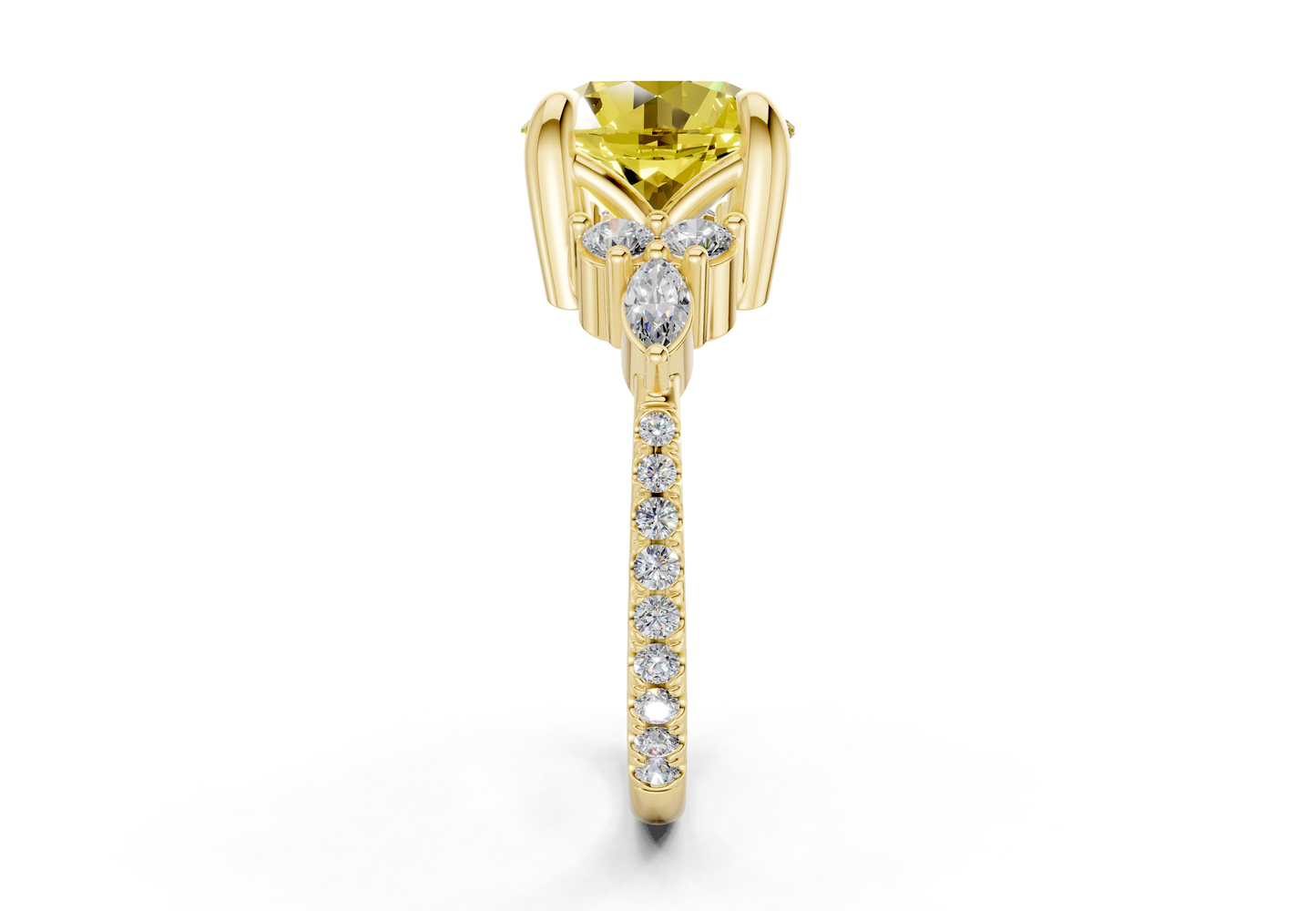 Zephyrine Yellow Diamond Accent Round Cut 1.9mm Engagement Ring
