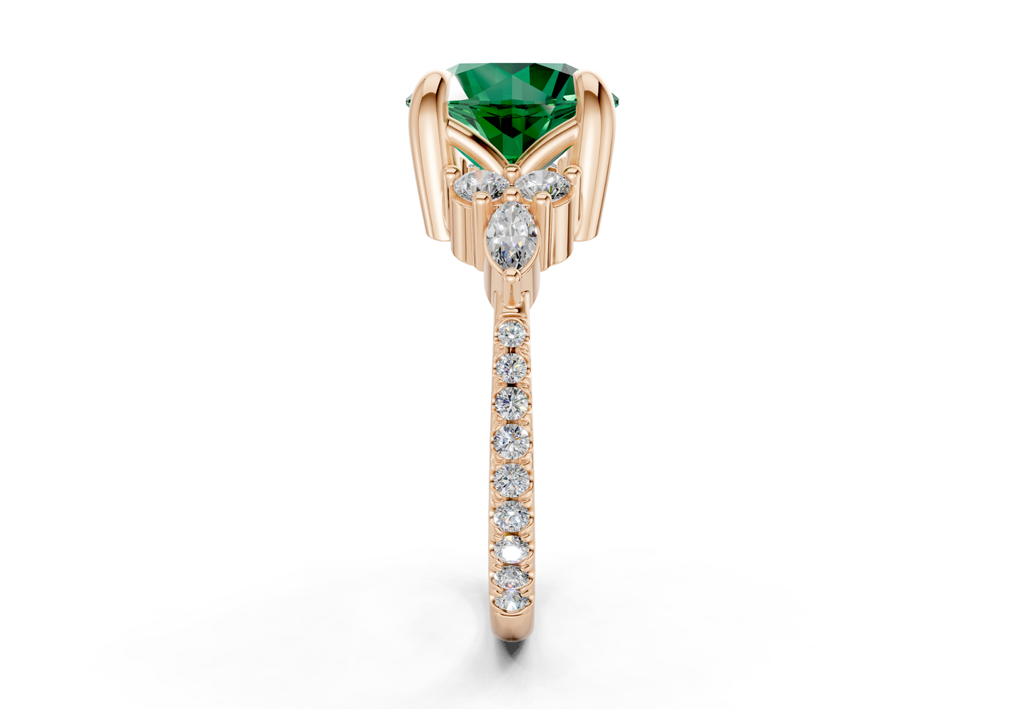 Zephyrine Emerald Gemstone Accent Round Cut 1.9mm Engagement Ring