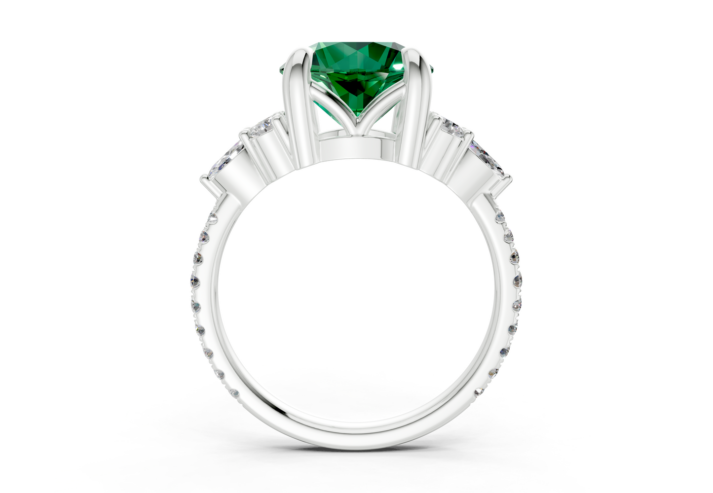 Zephyrine Emerald Gemstone Accent Round Cut 1.9mm Engagement Ring