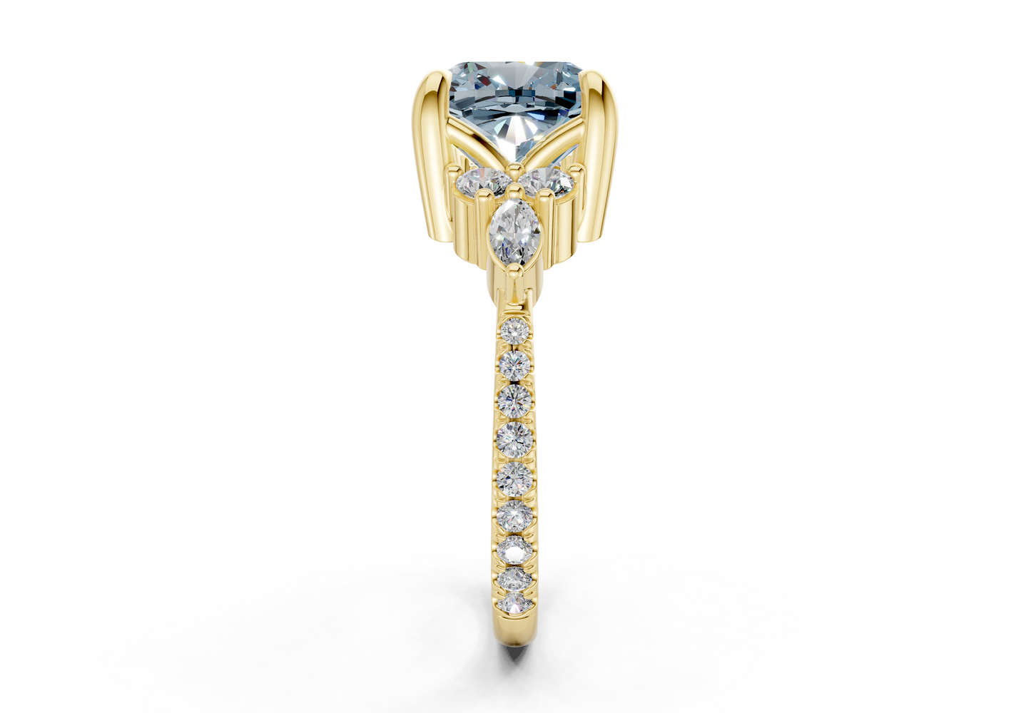 Zephyrine Blue Diamond Accent Cushion Square Cut 1.9mm Engagement Ring