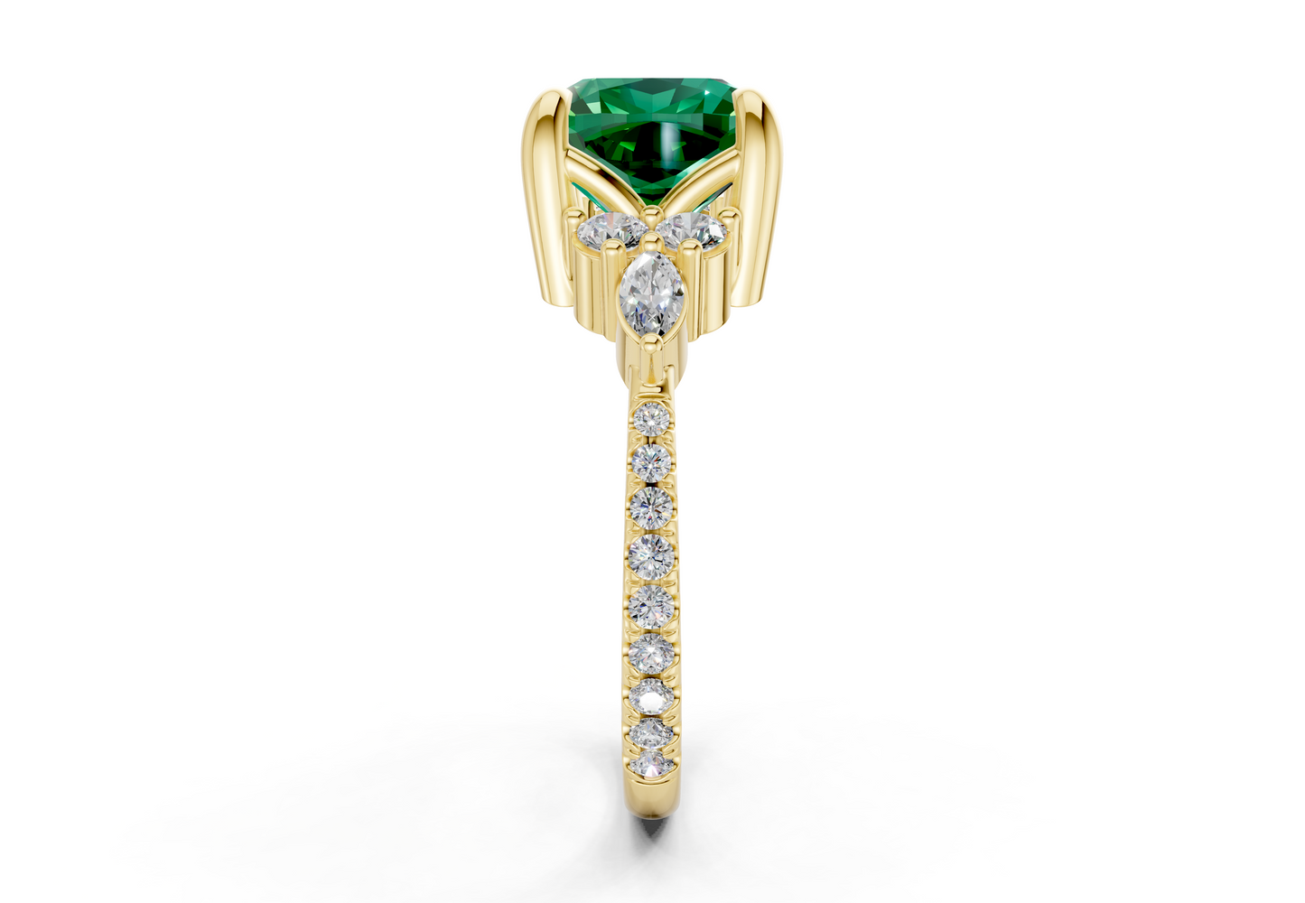 Zephyrine Emerald Gemstone Accent Cushion Square Cut 1.9mm Engagement Ring