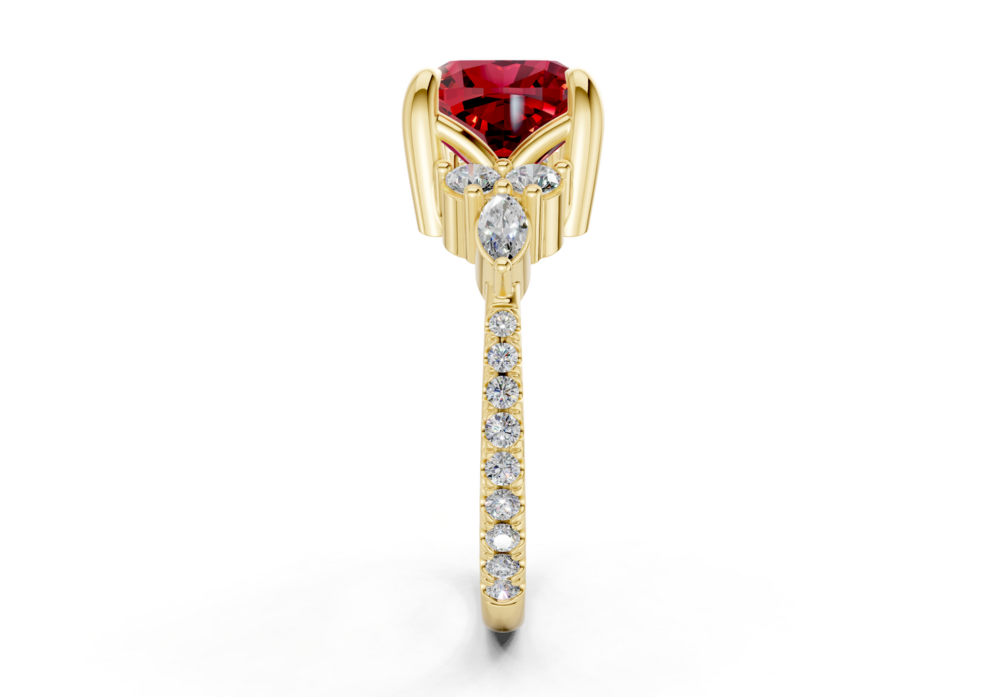 Zephyrine Ruby Gemstone Accent Cushion Square Cut 1.9mm Engagement Ring