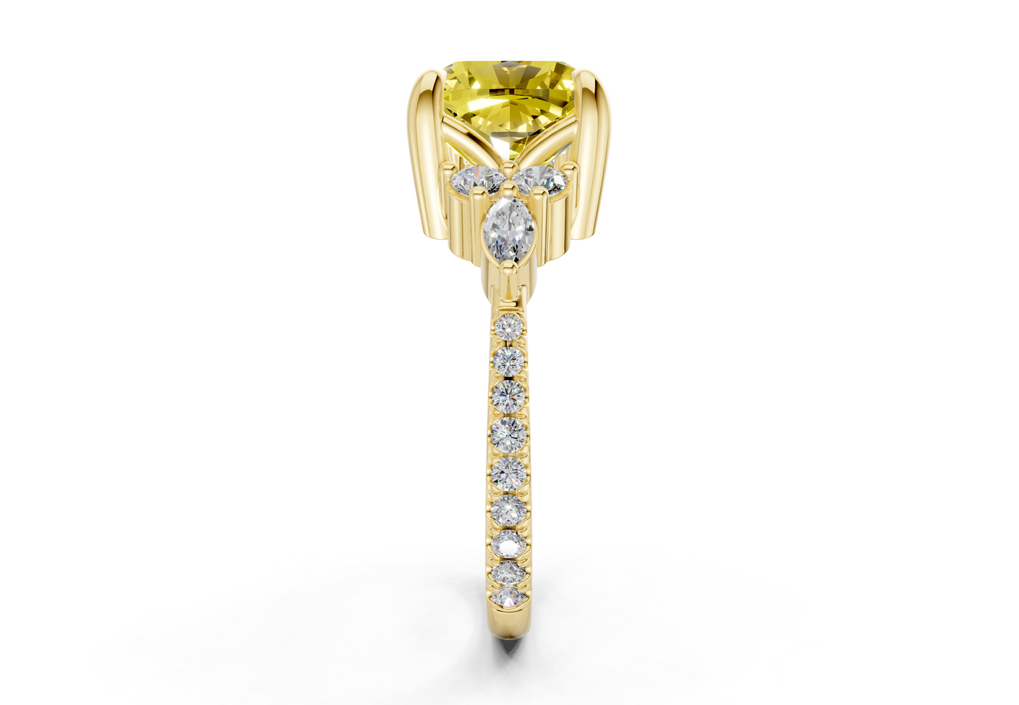 Zephyrine Yellow Diamond Accent Cushion Square Cut 1.9mm Engagement Ring