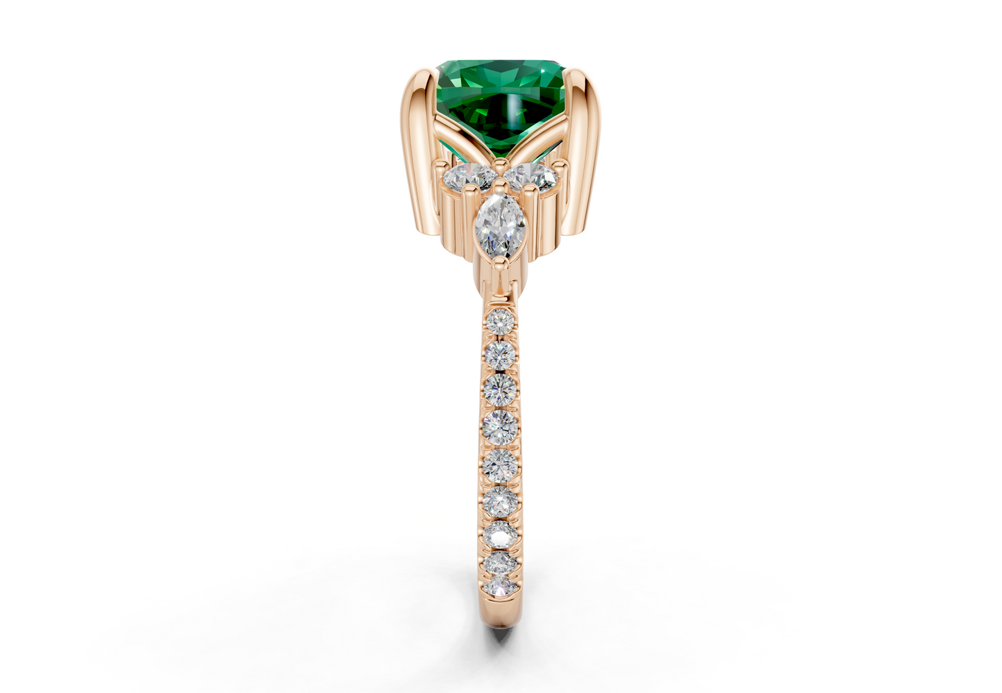 Zephyrine Emerald Gemstone Accent Cushion Square Cut 1.9mm Engagement Ring