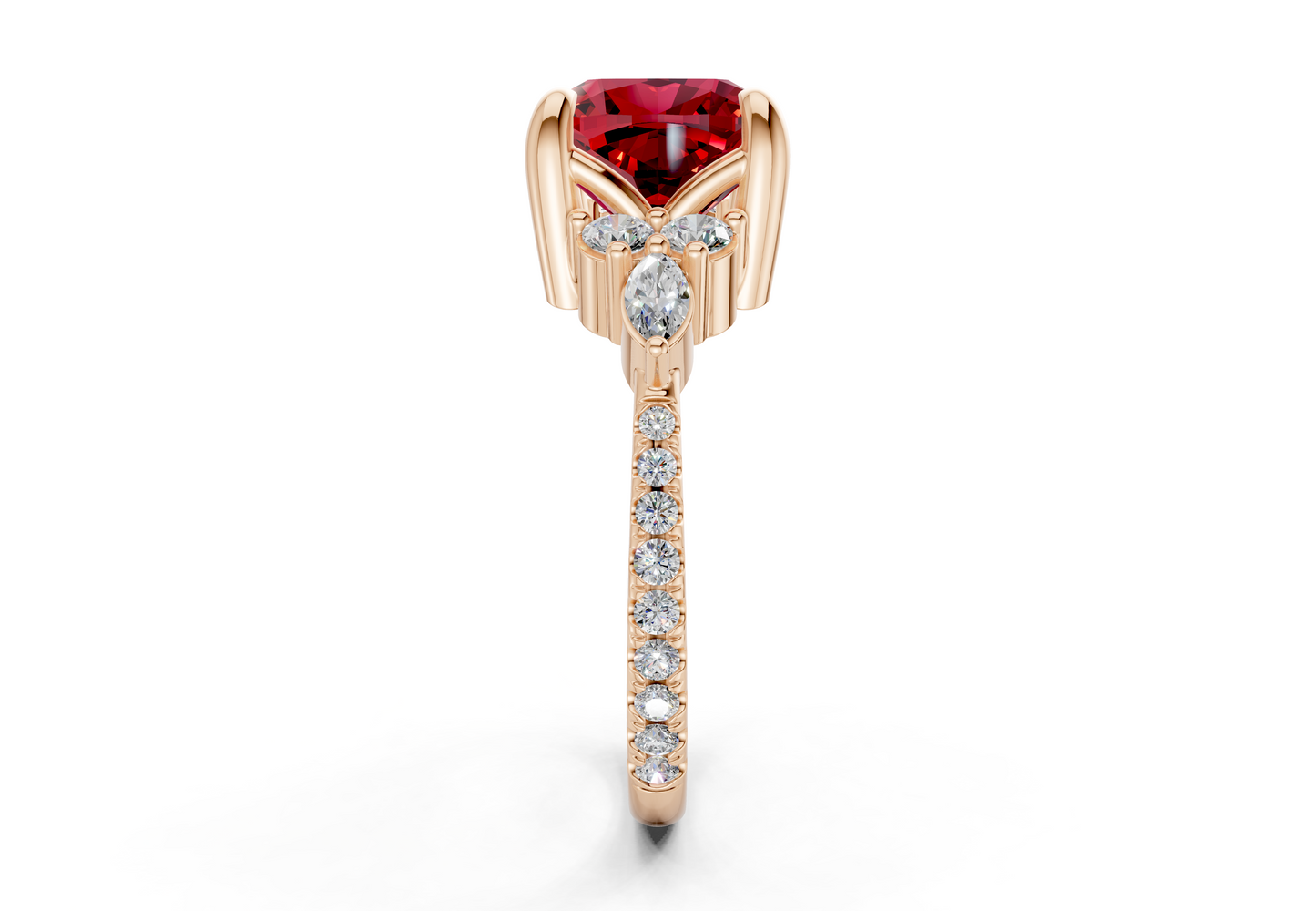 Zephyrine Ruby Gemstone Accent Cushion Square Cut 1.9mm Engagement Ring