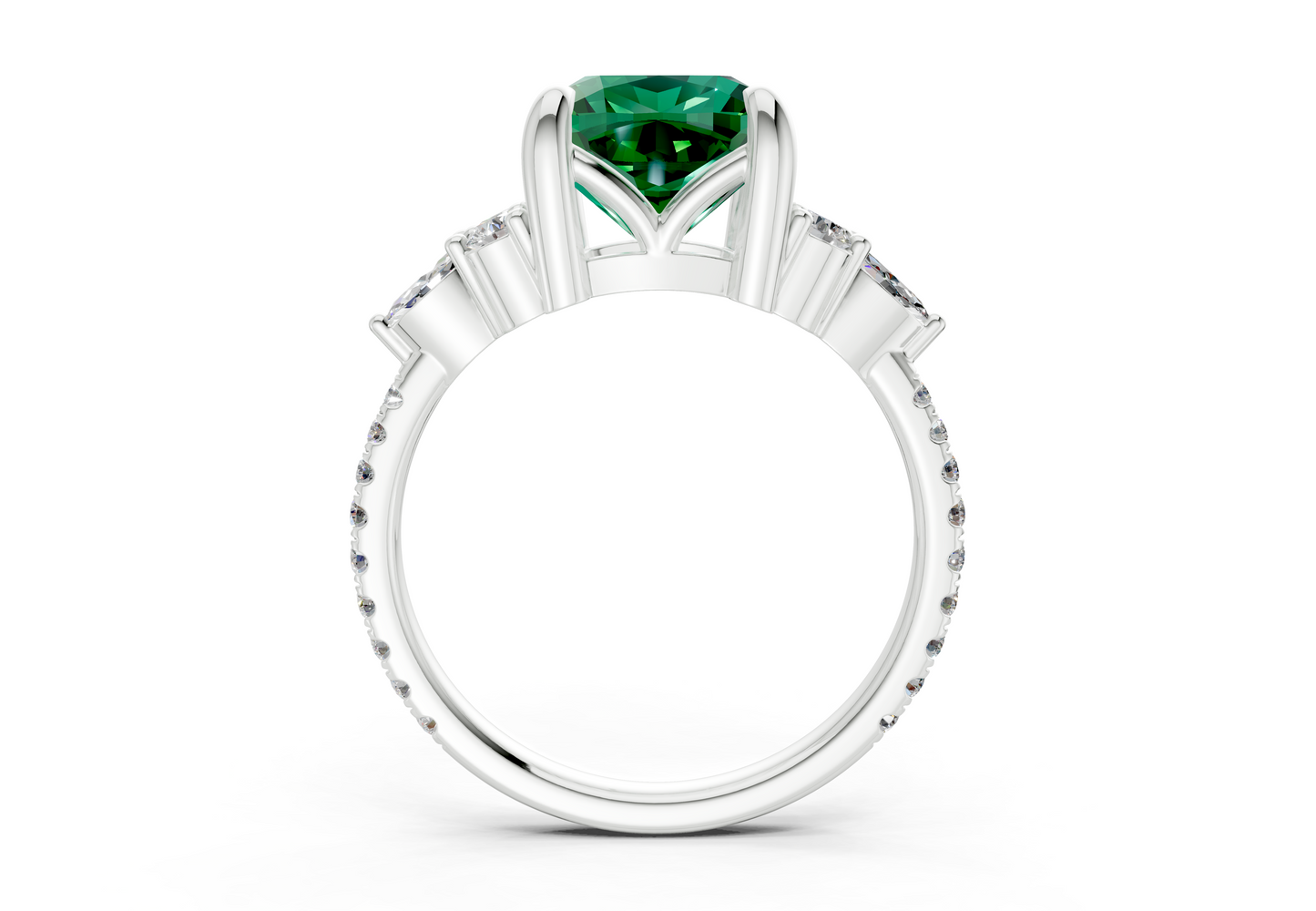Zephyrine Emerald Gemstone Accent Cushion Square Cut 1.9mm Engagement Ring
