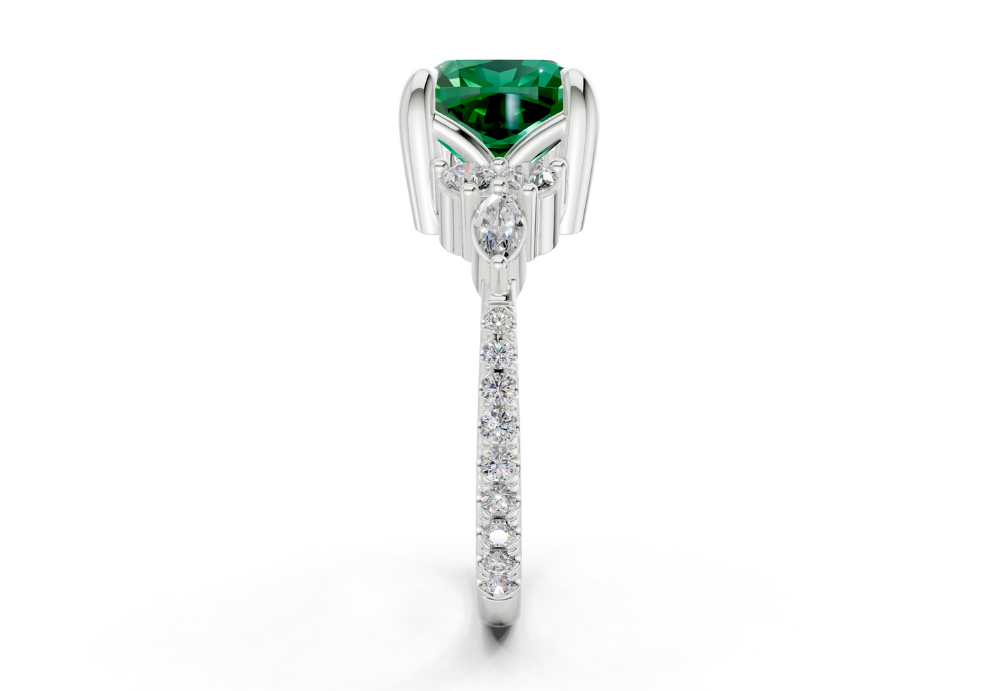Zephyrine Emerald Gemstone Accent Cushion Square Cut 1.9mm Engagement Ring