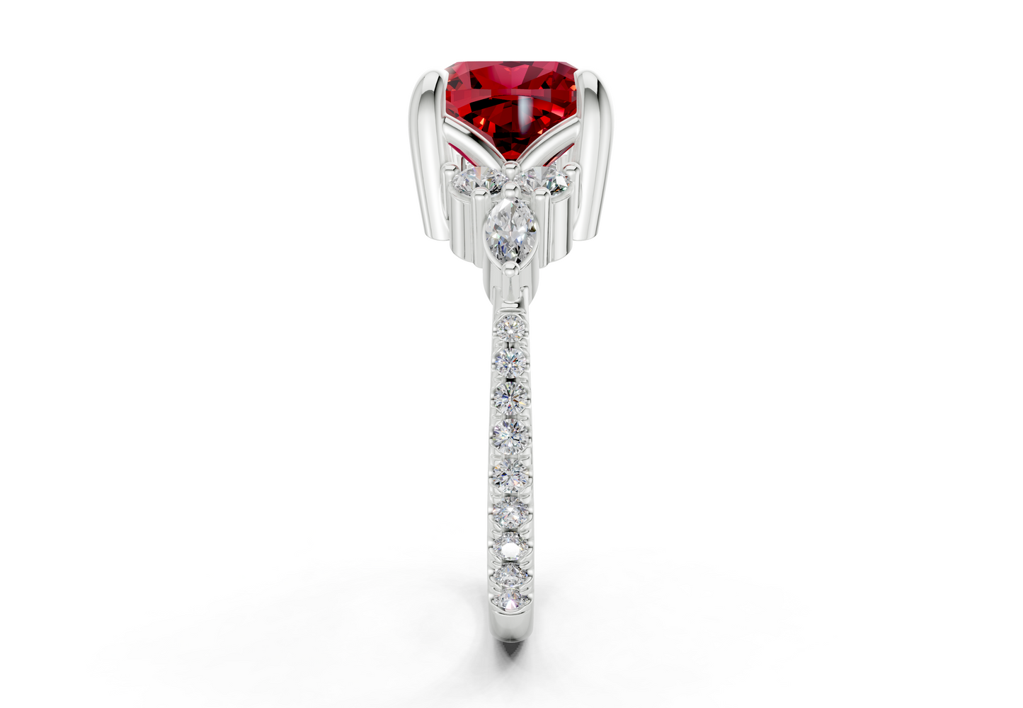 Zephyrine Ruby Gemstone Accent Cushion Square Cut 1.9mm Engagement Ring