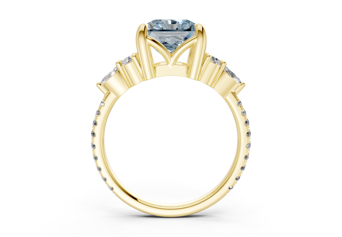 Zephyrine Blue Diamond Accent Radiant Square Cut 1.9mm Engagement Ring