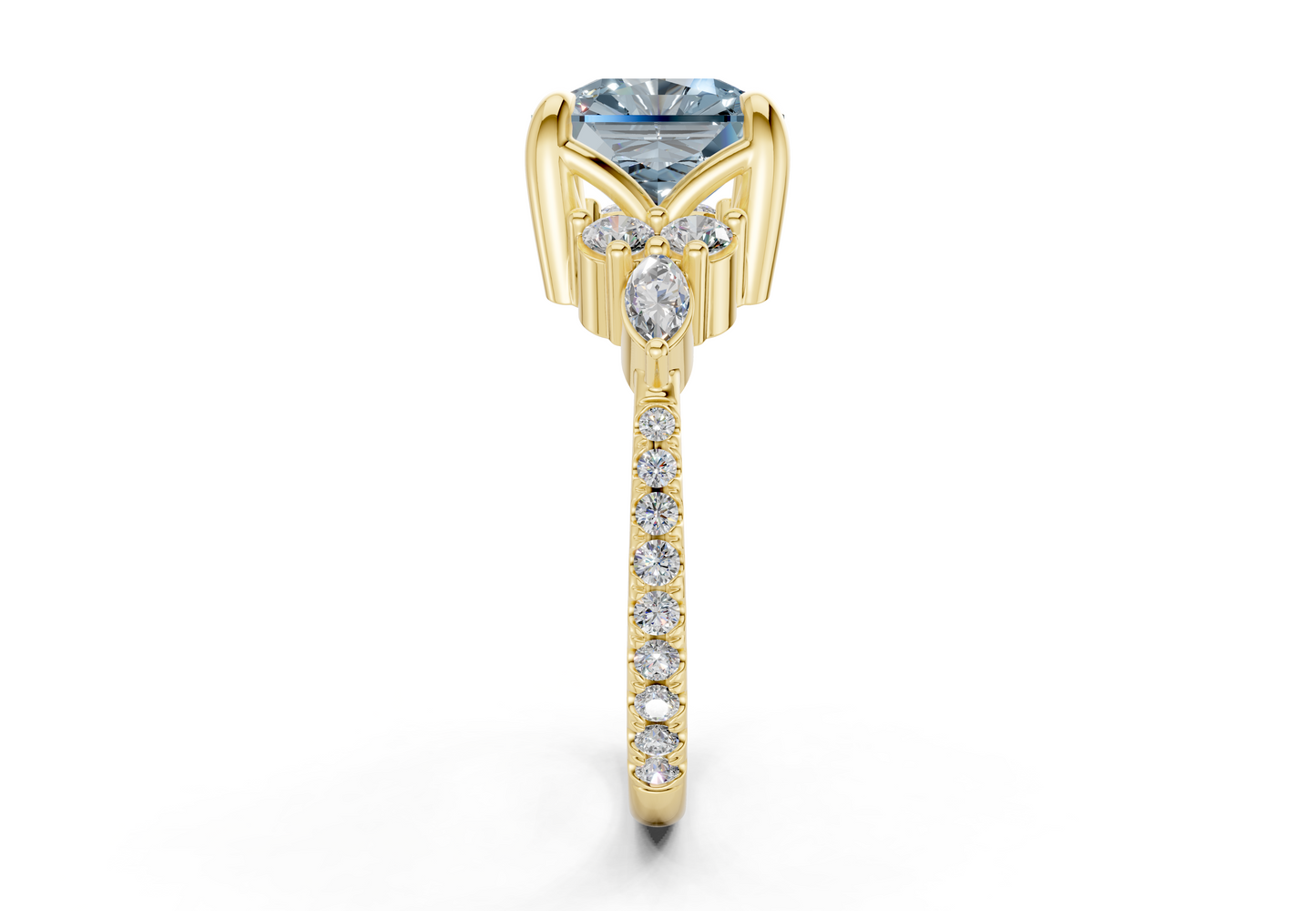 Zephyrine Blue Diamond Accent Radiant Square Cut 1.9mm Engagement Ring