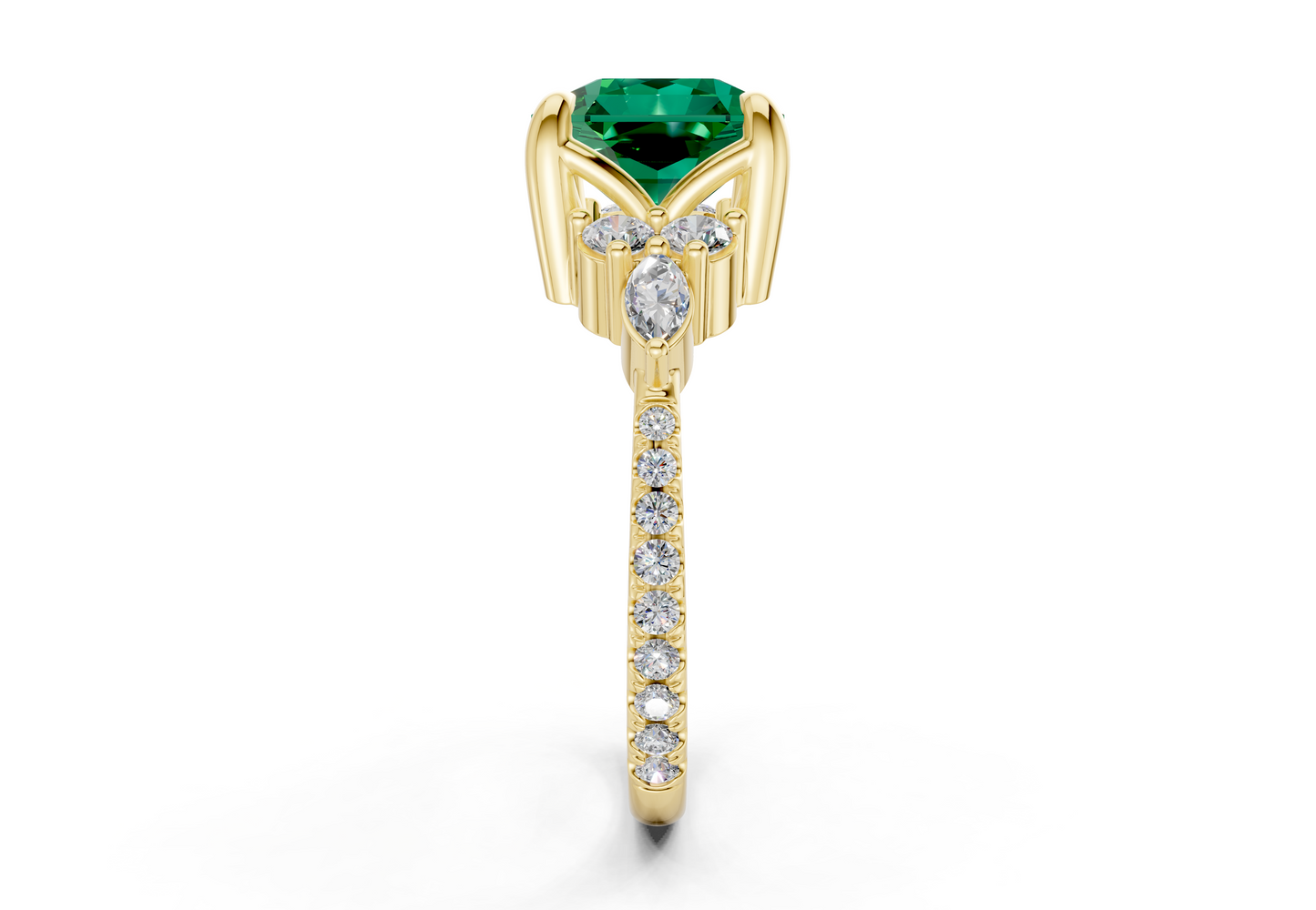 Zephyrine Emerald Gemstone Accent Radiant Square Cut 1.9mm Engagement Ring