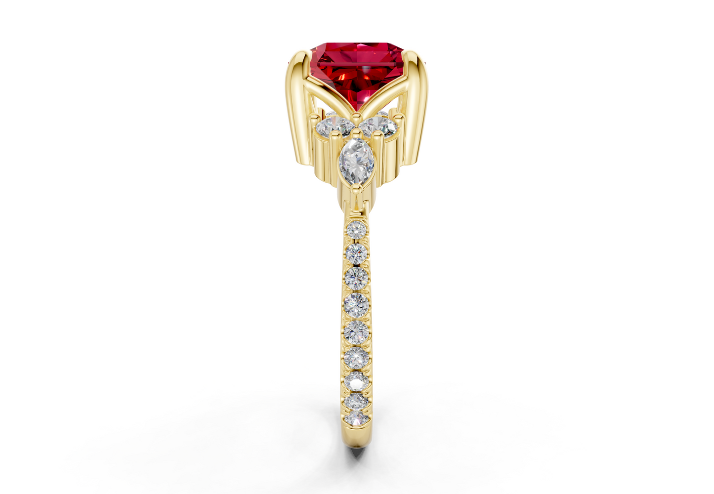 Zephyrine Ruby Gemstone Accent Radiant Square Cut 1.9mm Engagement Ring
