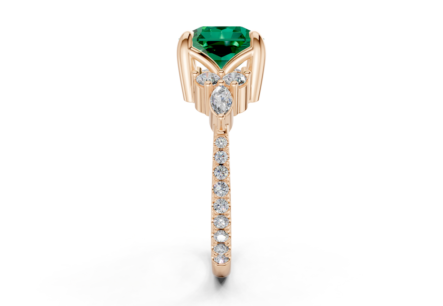 Zephyrine Emerald Gemstone Accent Radiant Square Cut 1.9mm Engagement Ring