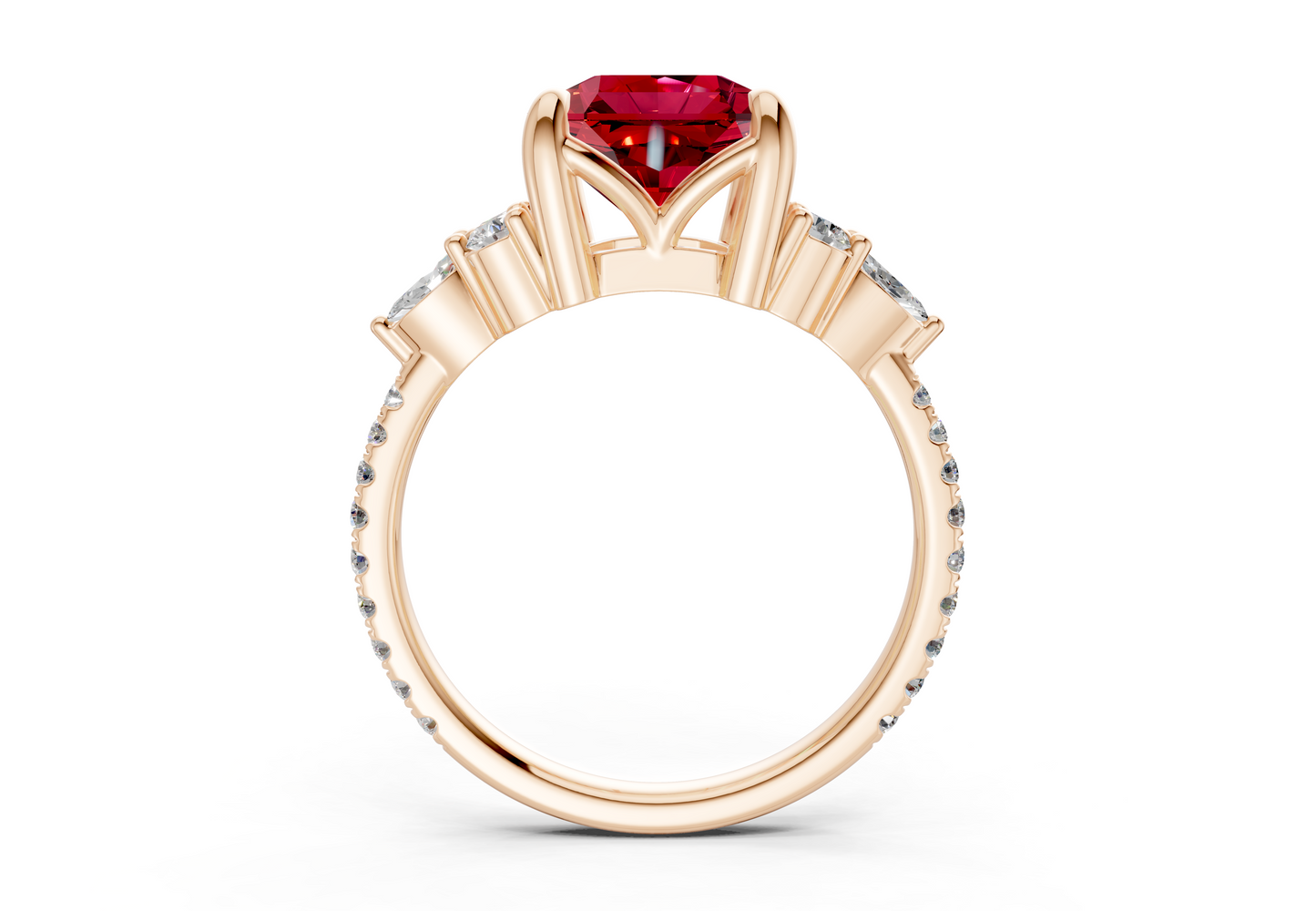 Zephyrine Ruby Gemstone Accent Radiant Square Cut 1.9mm Engagement Ring