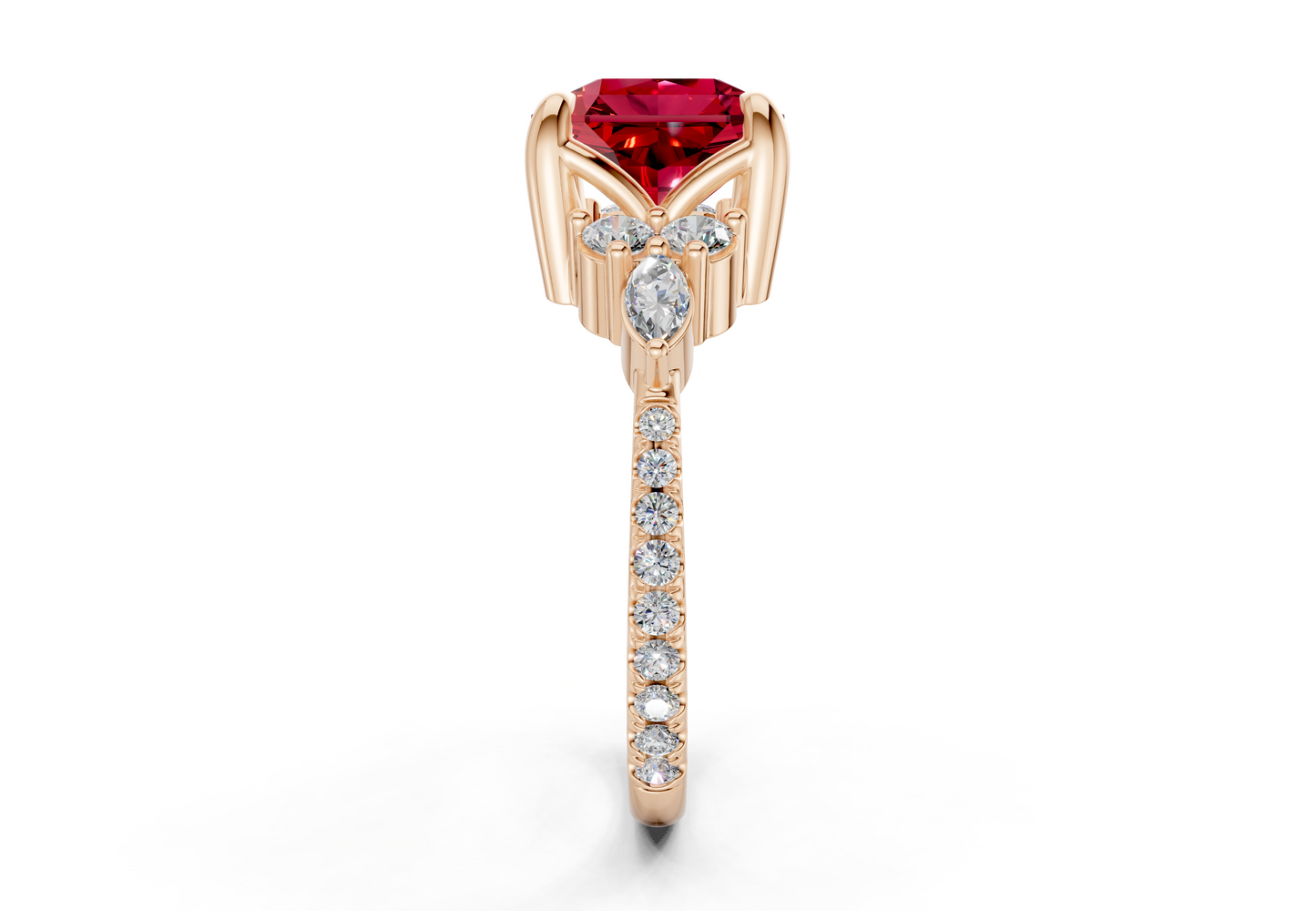 Zephyrine Ruby Gemstone Accent Radiant Square Cut 1.9mm Engagement Ring