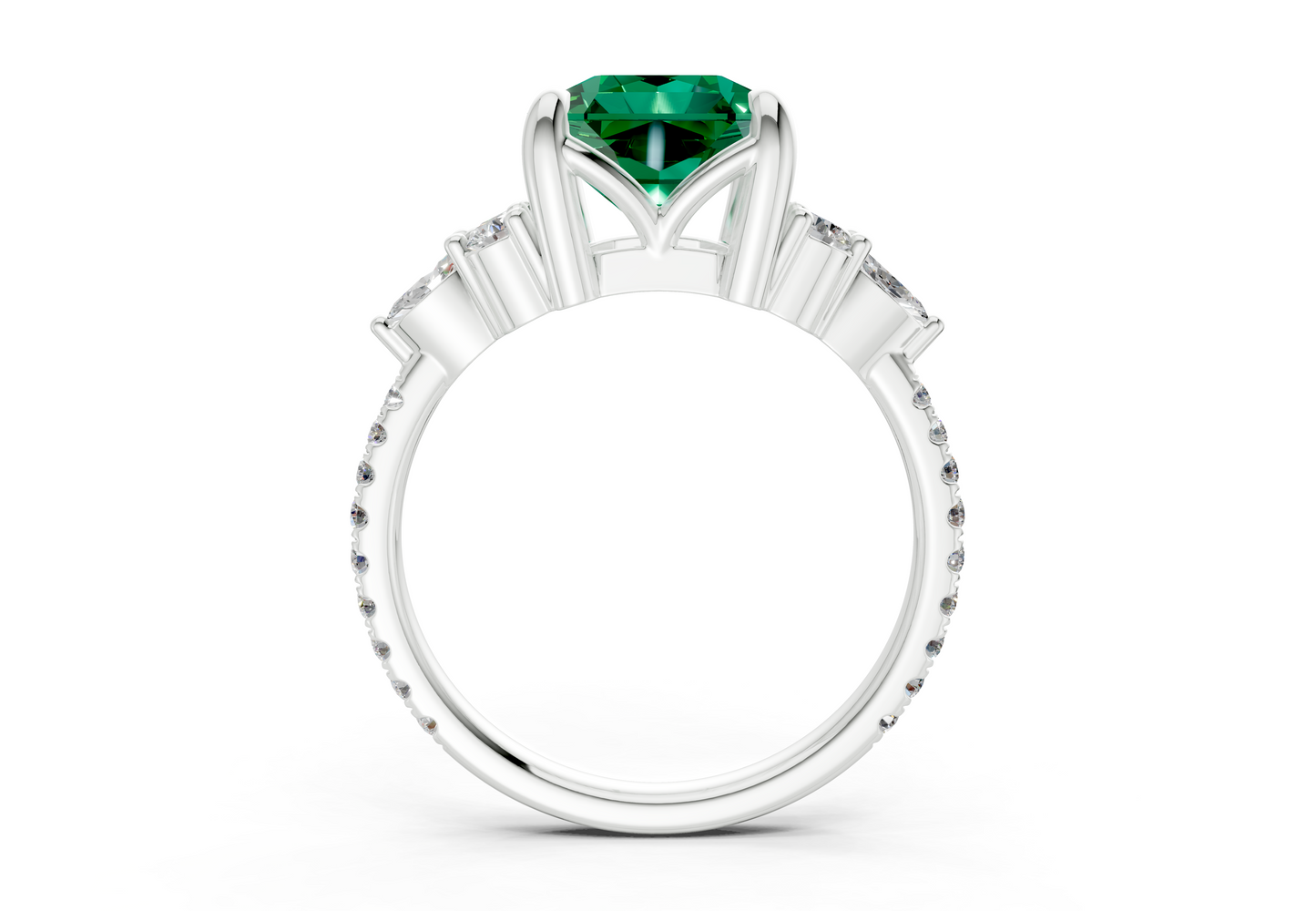 Zephyrine Emerald Gemstone Accent Radiant Square Cut 1.9mm Engagement Ring