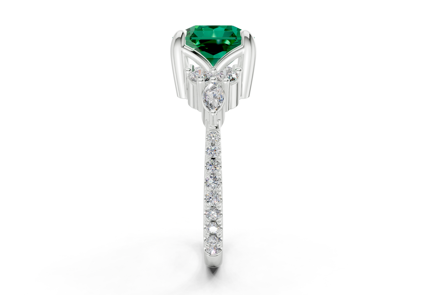 Zephyrine Emerald Gemstone Accent Radiant Square Cut 1.9mm Engagement Ring