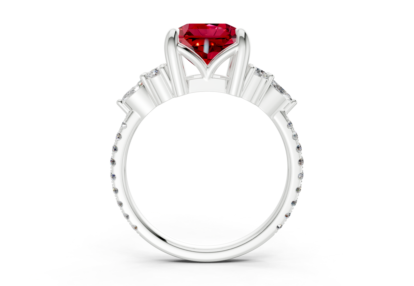 Zephyrine Ruby Gemstone Accent Radiant Square Cut 1.9mm Engagement Ring