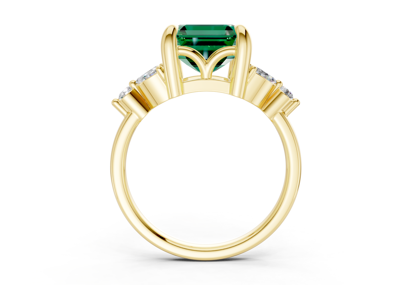 Elysium Emerald Gemstone Accent Asscher Cut 1.9mm Engagement Ring