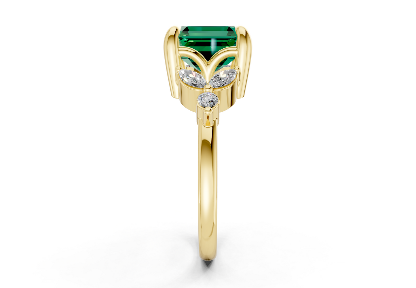 Elysium Emerald Gemstone Accent Asscher Cut 1.9mm Engagement Ring
