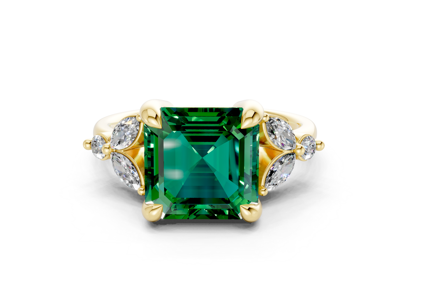 Elysium Emerald Gemstone Accent Asscher Cut 1.9mm Engagement Ring