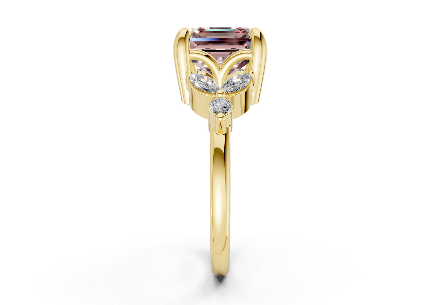 Elysium Pink Diamond Accent Asscher Cut 1.9mm Engagement Ring