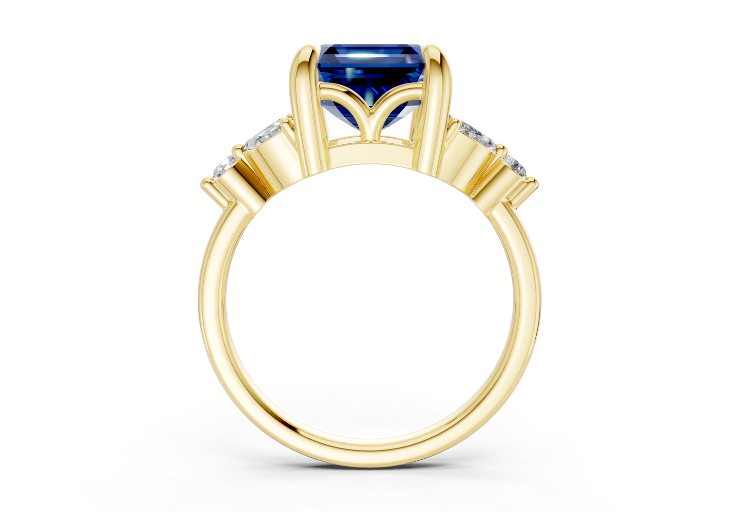 Elysium Sapphire Gemstone Accent Asscher Cut 1.9mm Engagement Ring