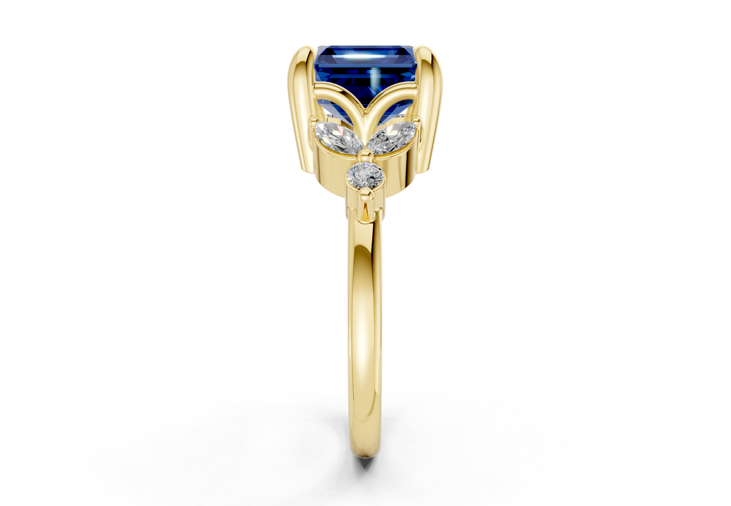 Elysium Sapphire Gemstone Accent Asscher Cut 1.9mm Engagement Ring