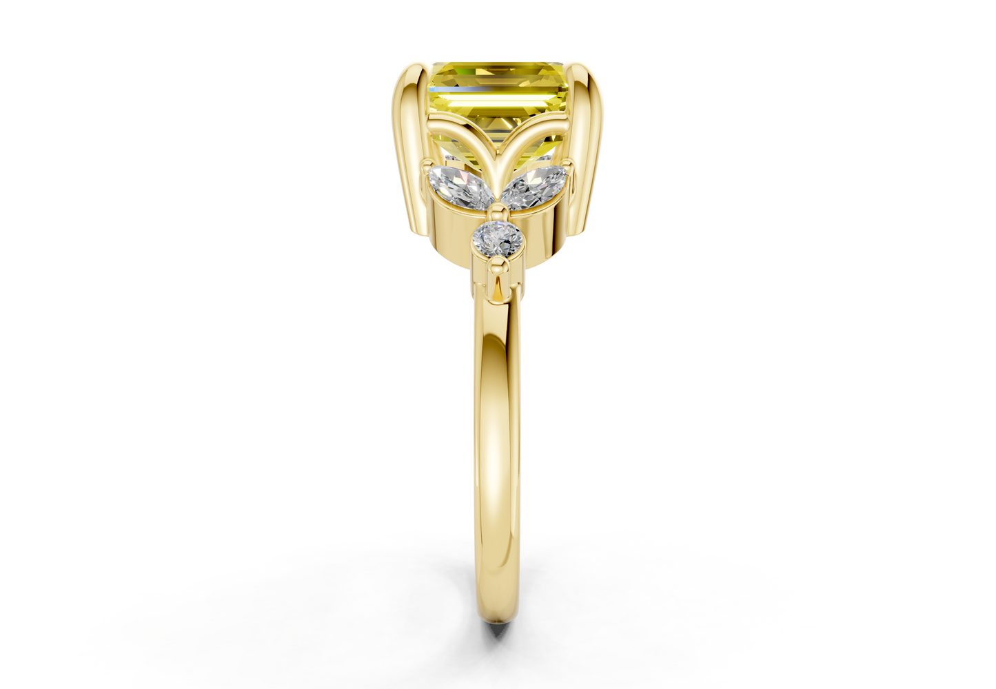 Elysium Yellow Diamond Accent Asscher Cut 1.9mm Engagement Ring