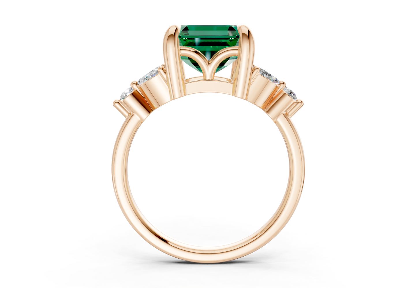 Elysium Emerald Gemstone Accent Asscher Cut 1.9mm Engagement Ring