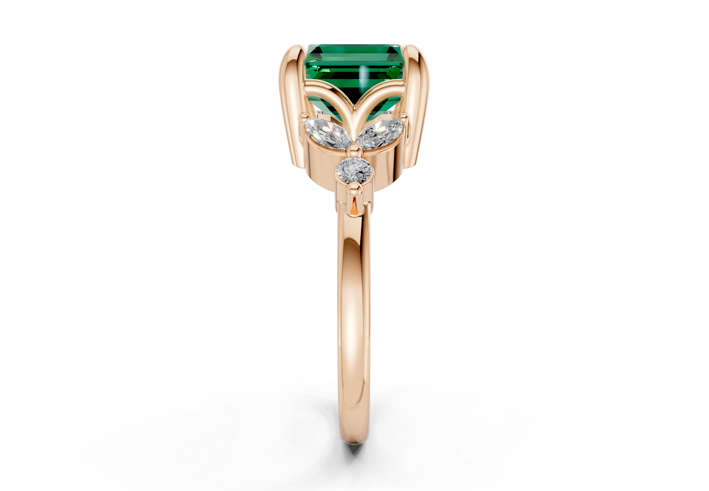 Elysium Emerald Gemstone Accent Asscher Cut 1.9mm Engagement Ring