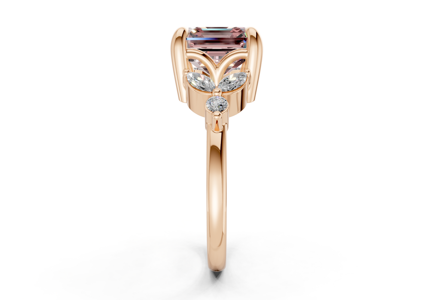 Elysium Pink Diamond Accent Asscher Cut 1.9mm Engagement Ring