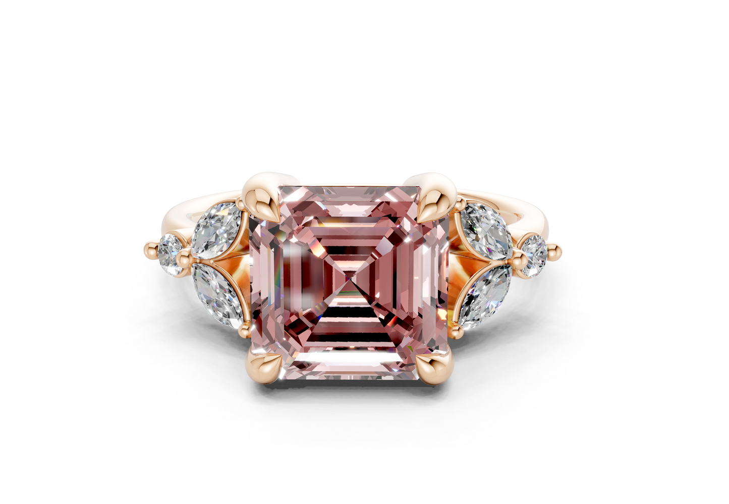 Elysium Pink Diamond Accent Asscher Cut 1.9mm Engagement Ring