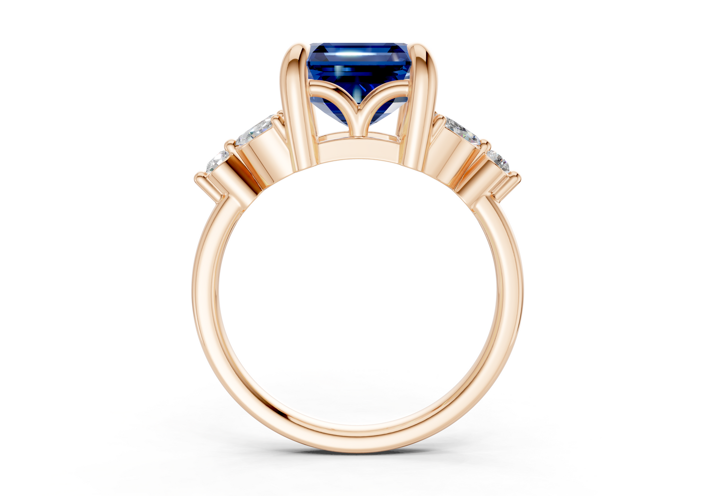 Elysium Sapphire Gemstone Accent Asscher Cut 1.9mm Engagement Ring