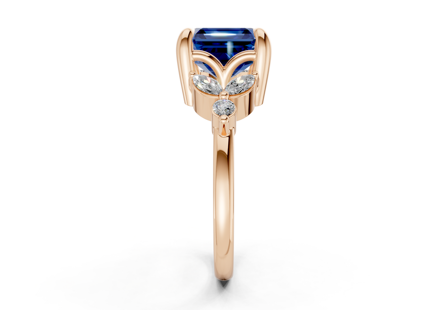Elysium Sapphire Gemstone Accent Asscher Cut 1.9mm Engagement Ring