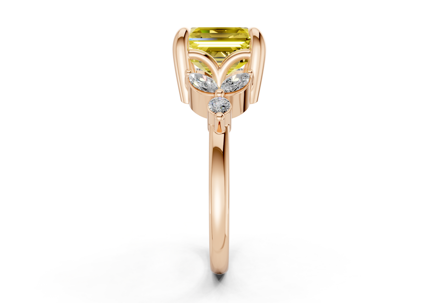 Elysium Yellow Diamond Accent Asscher Cut 1.9mm Engagement Ring