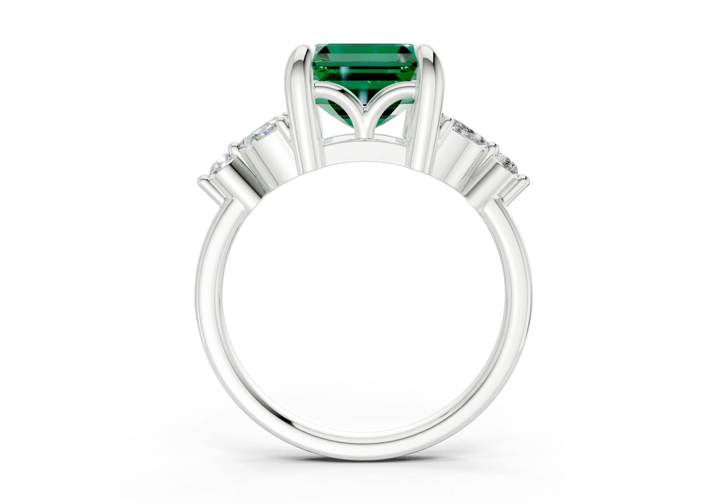 Elysium Emerald Gemstone Accent Asscher Cut 1.9mm Engagement Ring