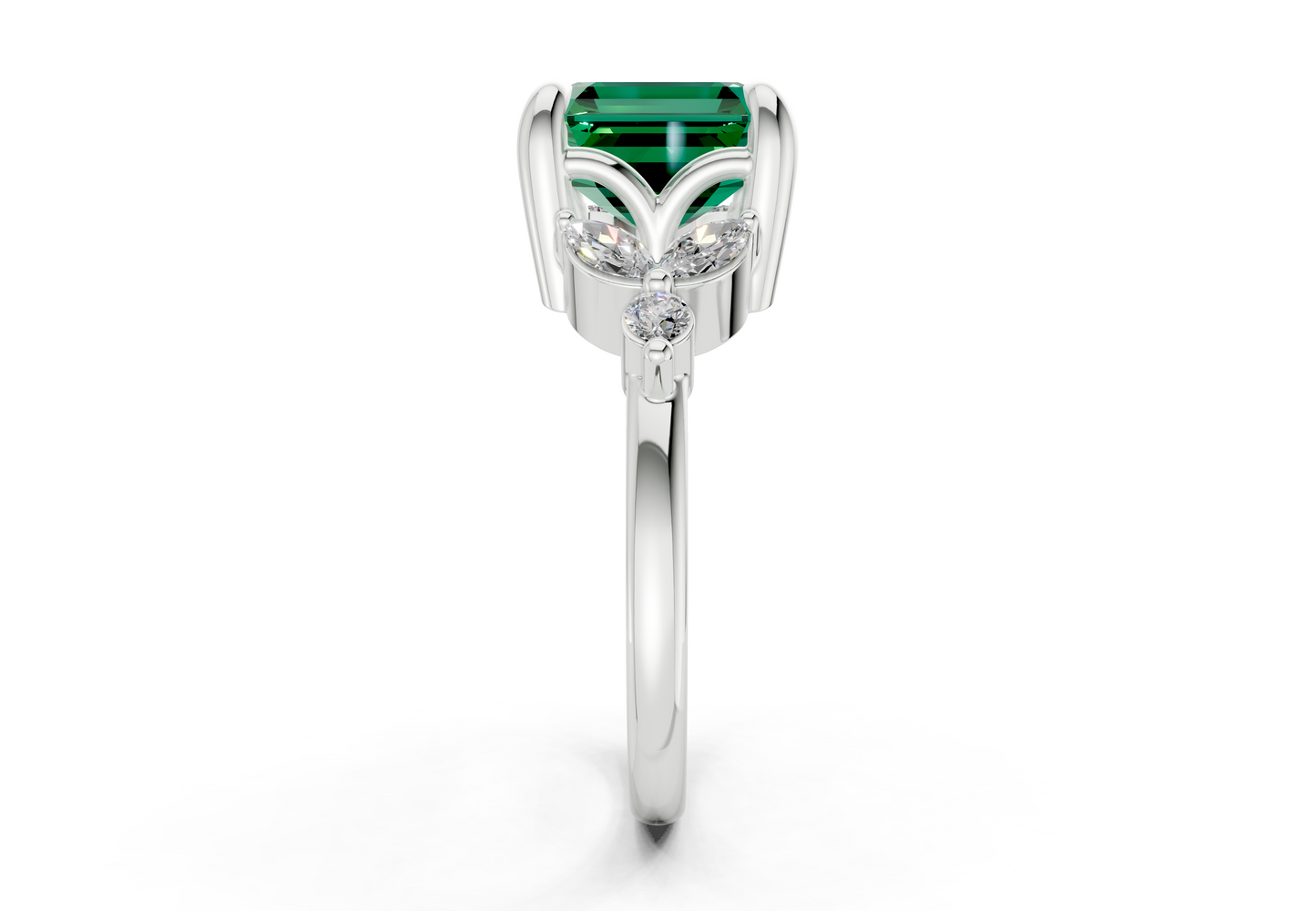 Elysium Emerald Gemstone Accent Asscher Cut 1.9mm Engagement Ring