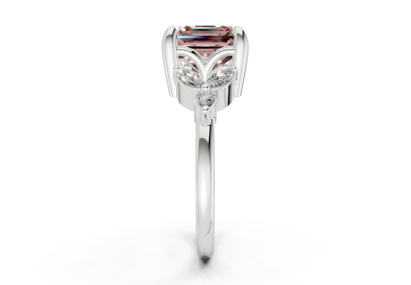 Elysium Pink Diamond Accent Asscher Cut 1.9mm Engagement Ring