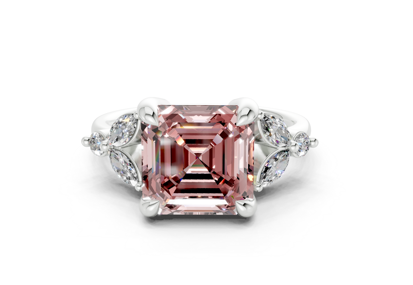 Elysium Pink Diamond Accent Asscher Cut 1.9mm Engagement Ring