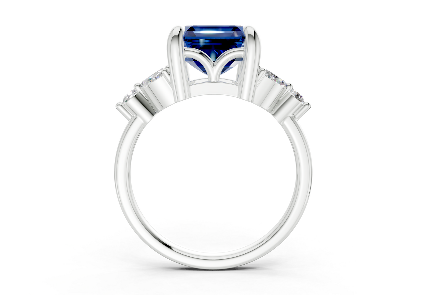 Elysium Sapphire Gemstone Accent Asscher Cut 1.9mm Engagement Ring