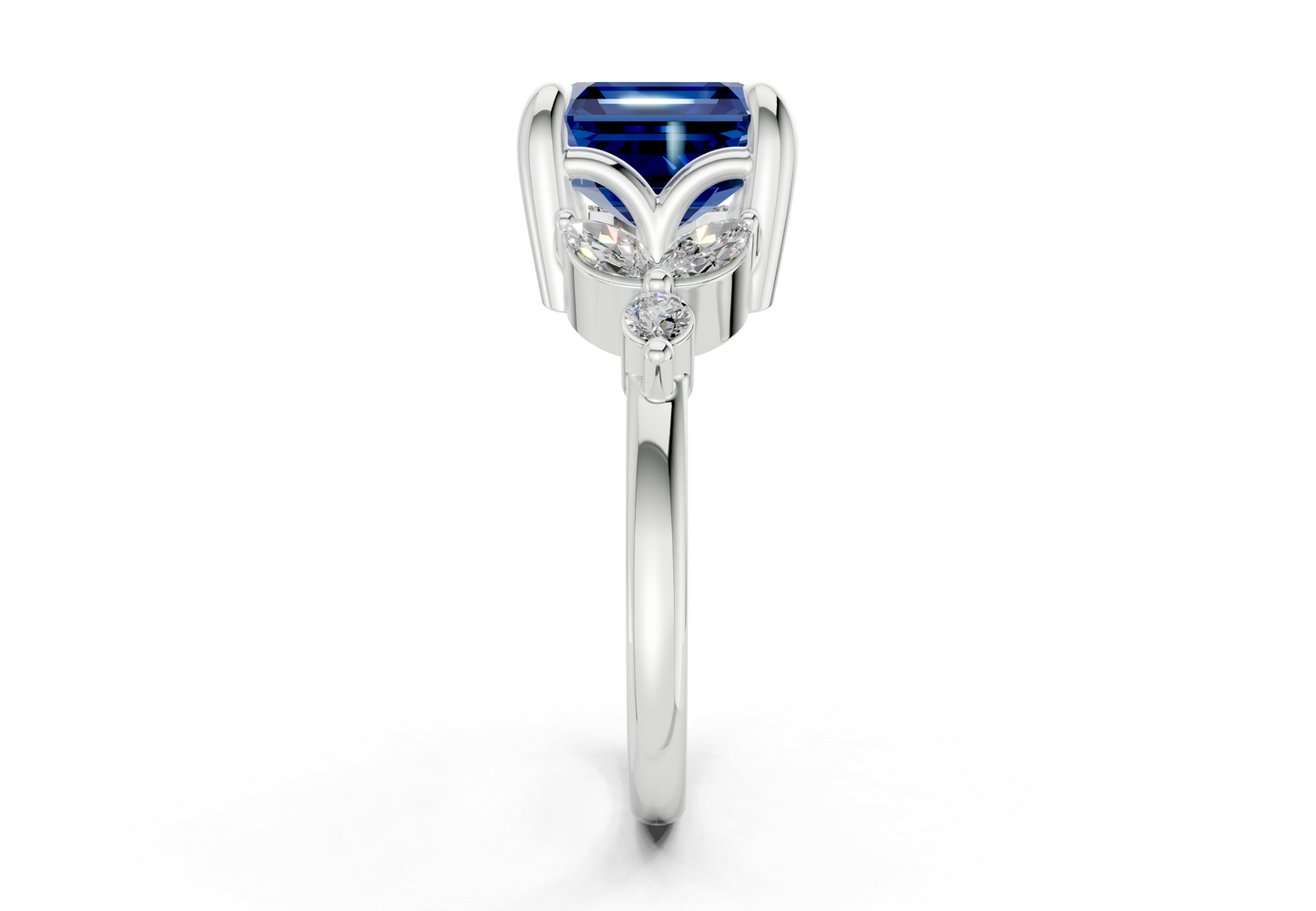 Elysium Sapphire Gemstone Accent Asscher Cut 1.9mm Engagement Ring