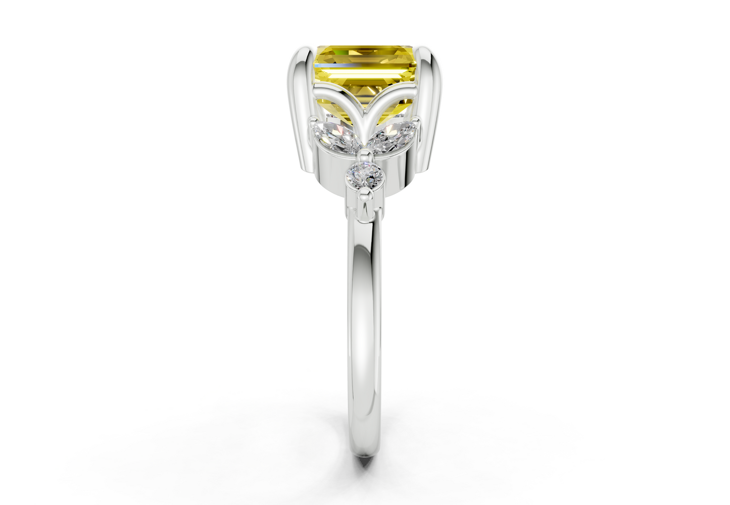 Elysium Yellow Diamond Accent Asscher Cut 1.9mm Engagement Ring