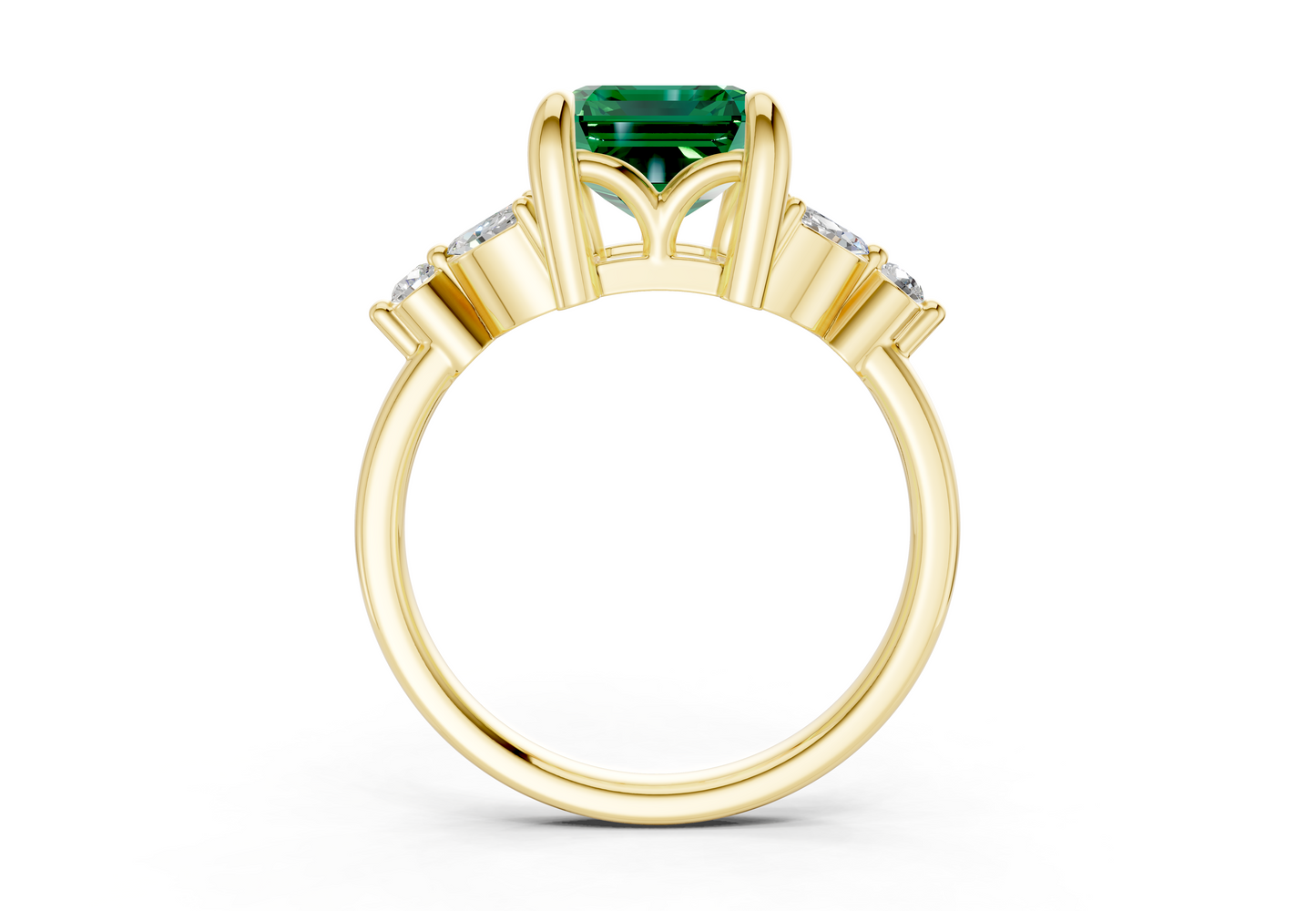Elysium Emerald Gemstone Accent Emerald Cut 1.9mm Engagement Ring