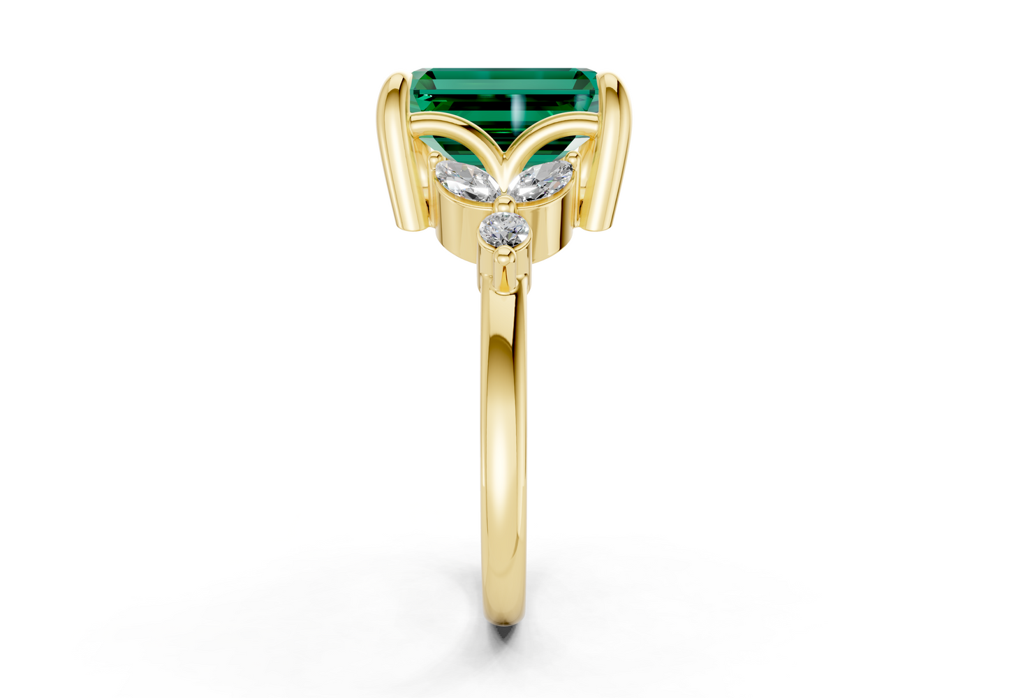 Elysium Emerald Gemstone Accent Emerald Cut 1.9mm Engagement Ring