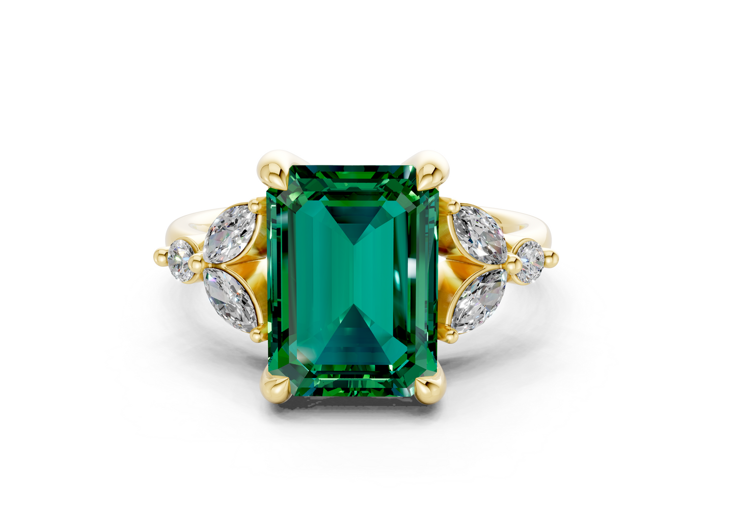 Elysium Emerald Gemstone Accent Emerald Cut 1.9mm Engagement Ring